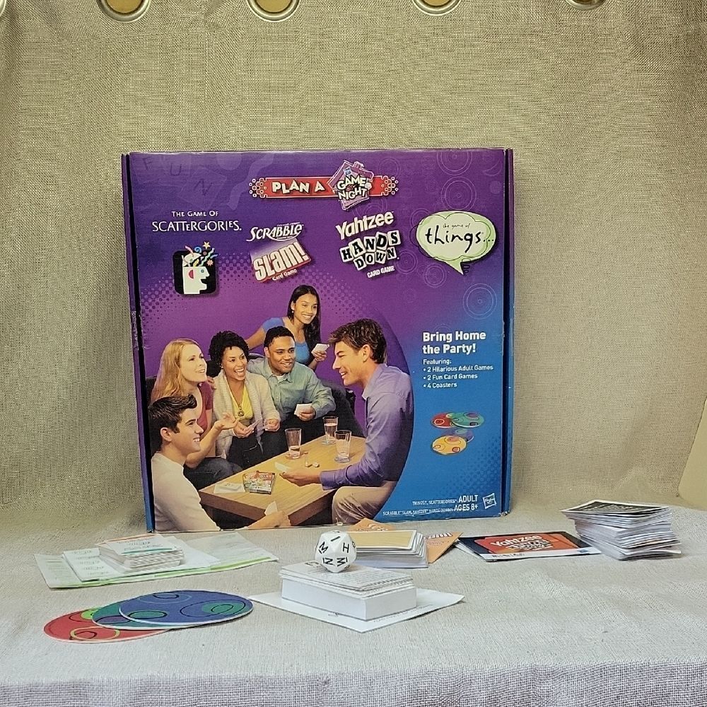 Plan A‎ Game Night Scattergories Scrabble Slam! Yahtzee Game of Things HASBRO